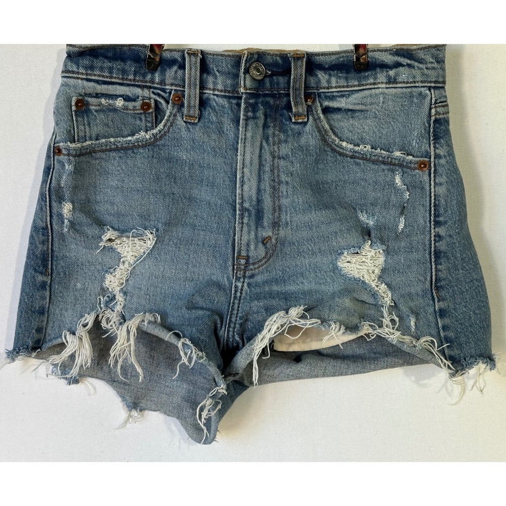 Abercrombie & Fitch High Rise Mom Short Distressed Womens 24/00 Blue Festival